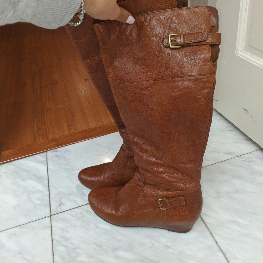 Cognac colored knee boots